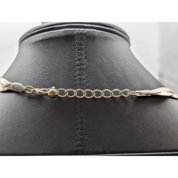 Silver Plated Three Woven Flat Herringbone 16"-18" Necklace - Picture 4 of 5